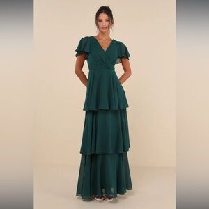 Sincerely Exquisite Emerald Green Short Sleeve Tiered Maxi Dress